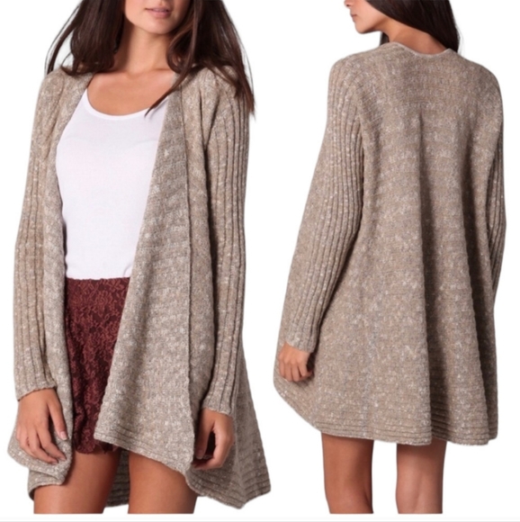 Free People Sweaters - Free People Beached Shell Open Front Longline Knit Cardigan Size Medium